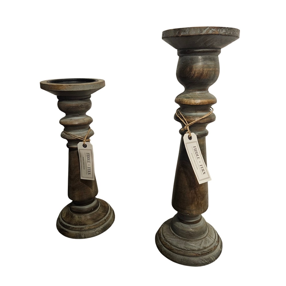 Fiddle + Fern Wooden Candle Holders Set of 2‎ Rustic Farmhouse Decor